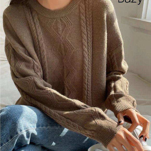 NWT SHEIN DAZY Cable Knit Drop Shoulder Sweater Size S(0) Color Mocha Brown - Picture 2 of 15